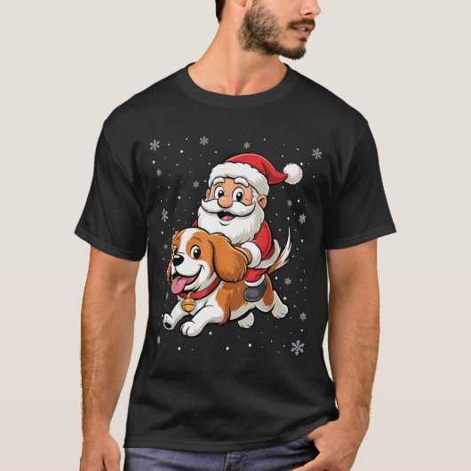 Santa Claus Riding Cavalier King Charles Spaniel D T-Shirt (Vorderseite)