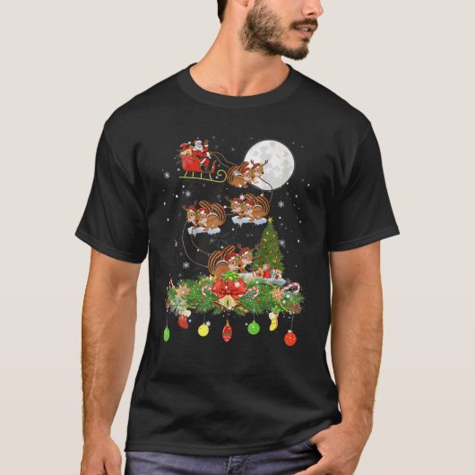 Santa Claus Riding Chipmun Reindeer Sleigh Xmas Da T-Shirt (Vorderseite)