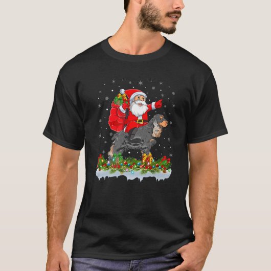 Santa Claus Riding Cocker Spaniel Dog Weihnachten T-Shirt (Vorderseite)