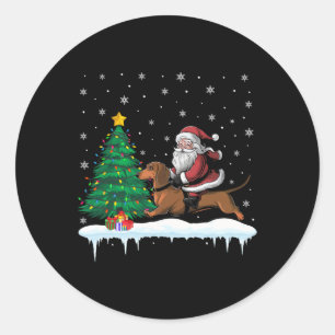 Santa Claus Riding Dackel Dog Boys Girls Kinder C Runder Aufkleber