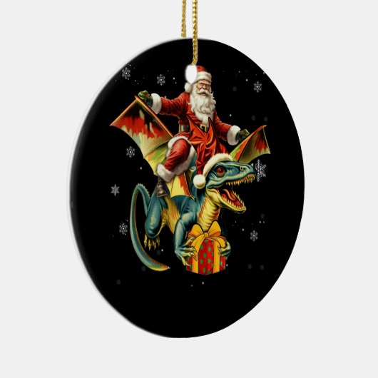 Santa Claus Riding Dinosaur T-Rex Christmas Prehis Keramik Ornament (Rechts)