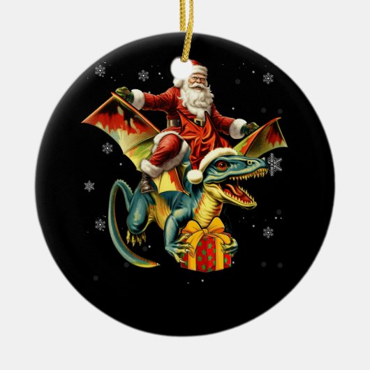 Santa Claus Riding Dinosaur T-Rex Christmas Prehis Keramik Ornament (Vorne)