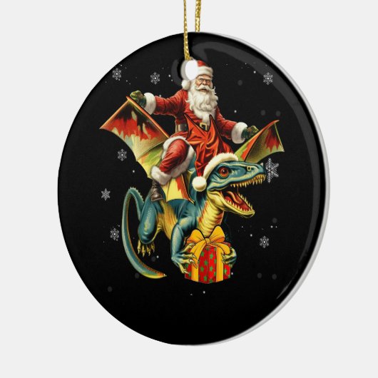 Santa Claus Riding Dinosaur T-Rex Christmas Prehis Keramik Ornament (Links)