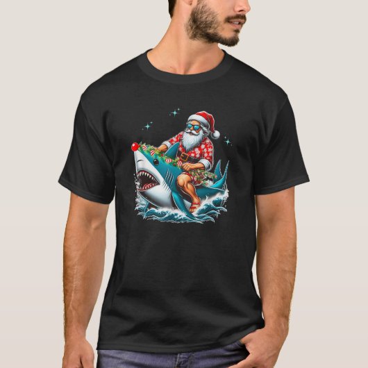Santa Claus Riding Funny Hai T-Shirt (Vorderseite)