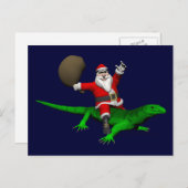 Santa Claus Riding Green Lizard Feiertagspostkarte (Vorne/Hinten)