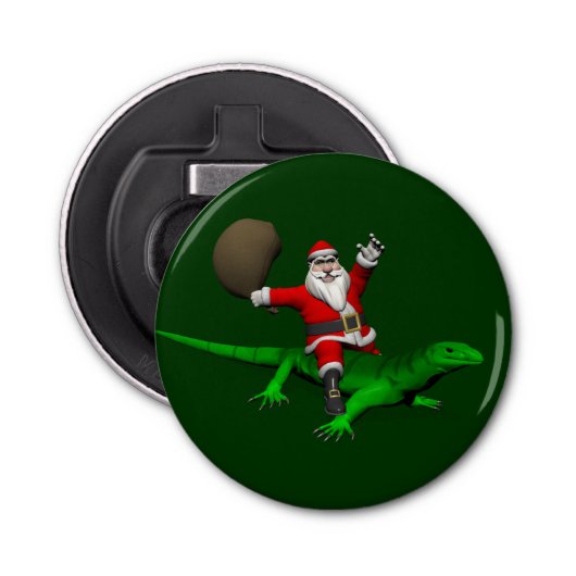 Santa Claus Riding Green Lizard Flaschenöffner (Vorderseite)