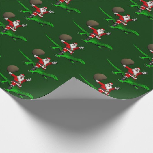 Santa Claus Riding Green Lizard Geschenkpapier (Ecke)