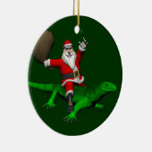 Santa Claus Riding Green Lizard Keramik Ornament (Rechts)