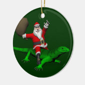 Santa Claus Riding Green Lizard Keramik Ornament (Links)