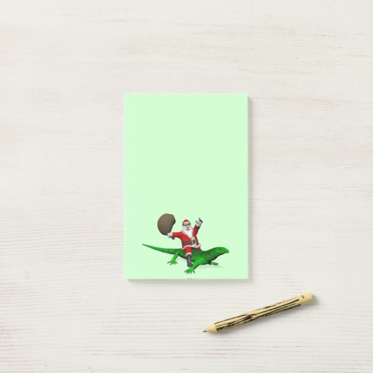 Santa Claus Riding Green Lizard Post-it Klebezettel (Auf Schreibtisch)