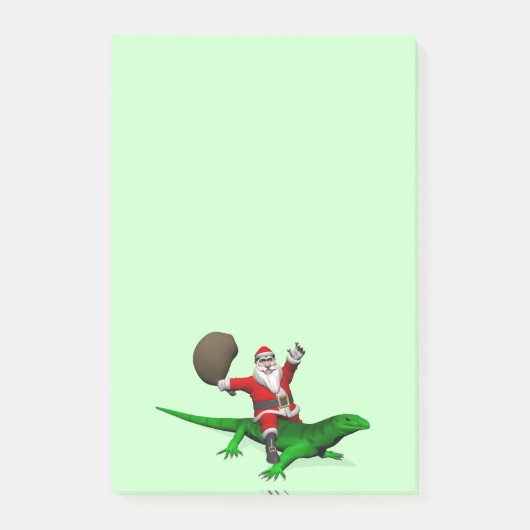 Santa Claus Riding Green Lizard Post-it Klebezettel (Vorderseite)