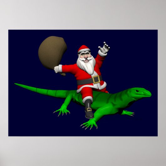 Santa Claus Riding Green Lizard Poster (Vorne)
