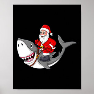 Santa Claus Riding Hai Weihnachtsmänner Mädchen Ki Poster