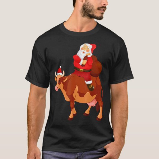 Santa Claus Riding Kuh Weihnachts Pajama Kinder Te T-Shirt (Vorderseite)