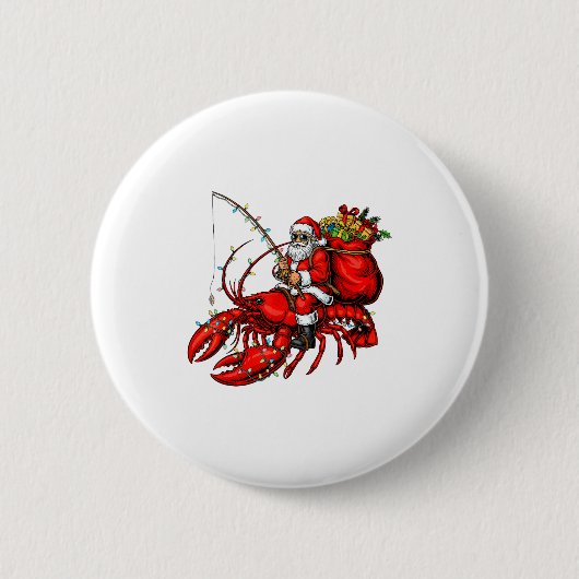 Santa Claus Riding Lobster Lights Christmas Fishin Button (Vorderseite)