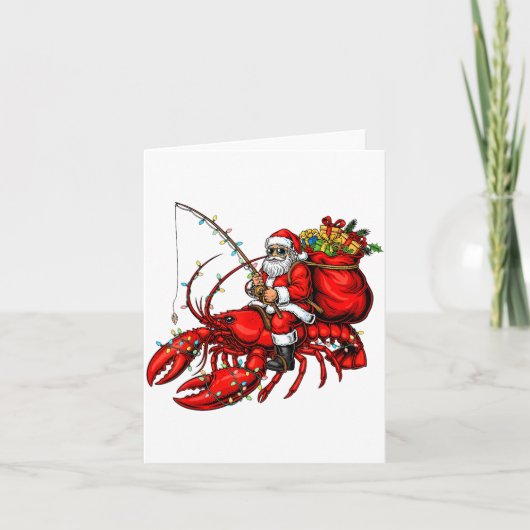 Santa Claus Riding Lobster Lights Christmas Fishin Karte (Vorderseite)