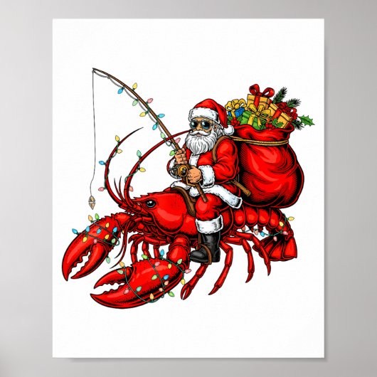 Santa Claus Riding Lobster Lights Christmas Fishin Poster (Vorne)