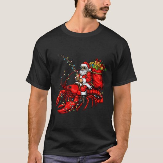 Santa Claus Riding Lobster Lights Christmas Fishin T-Shirt (Vorderseite)