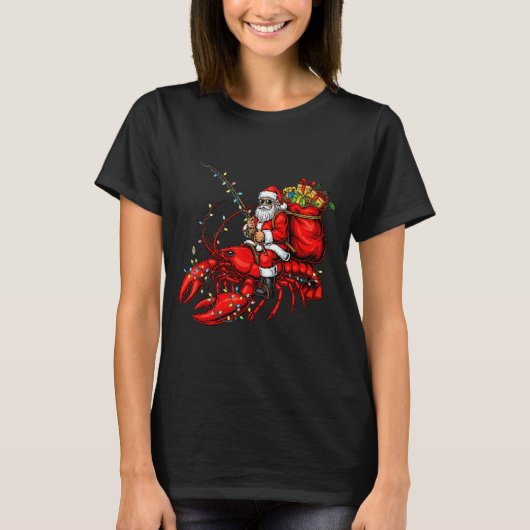 Santa Claus Riding Lobster Lights Christmas Fishin T-Shirt (Vorderseite)