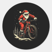 Santa Claus Riding Mountain Bike Christmas Funny M Runder Aufkleber (Vorderseite)