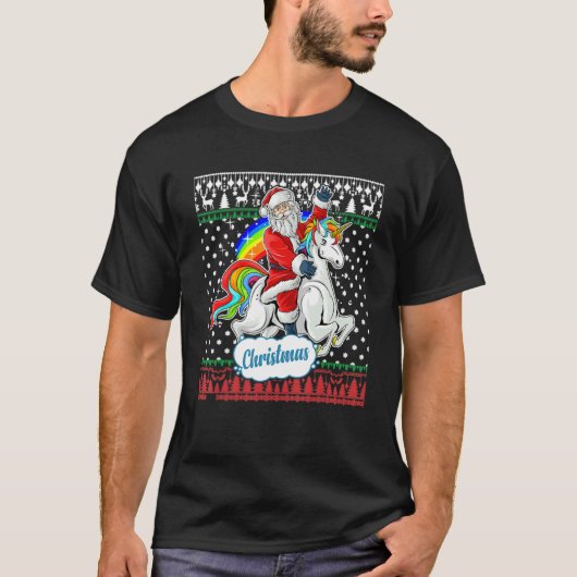 Santa Claus Riding On A Unicorn Ugly Christmas Swe T-Shirt (Vorderseite)
