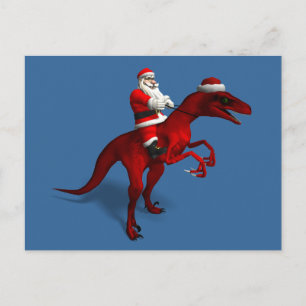 Santa Claus Riding On Dino Feiertagspostkarte