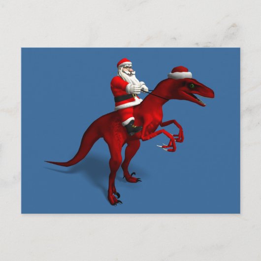Santa Claus Riding On Dino Feiertagspostkarte (Vorderseite)