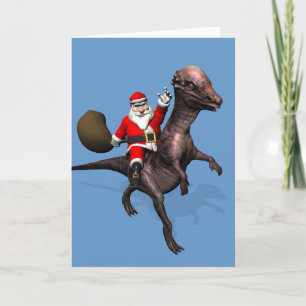 Santa Claus Riding On Dinosaur Feiertagskarte
