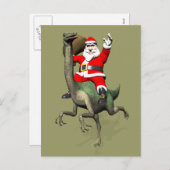 Santa Claus Riding On Gallimimus Feiertagspostkarte (Vorne/Hinten)