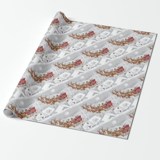 Santa Claus riding on sleigh with gift box Geschenkpapier (Ungerollt)