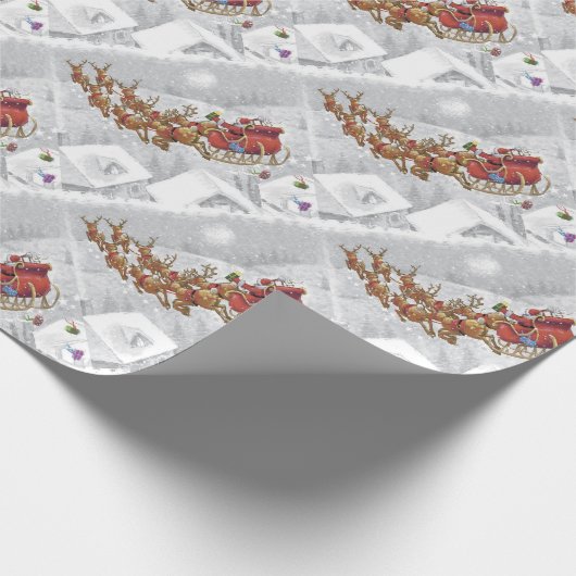 Santa Claus riding on sleigh with gift box Geschenkpapier (Ecke)