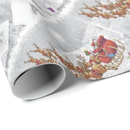 Santa Claus riding on sleigh with gift box Geschenkpapier (Rolleneckpunkt)