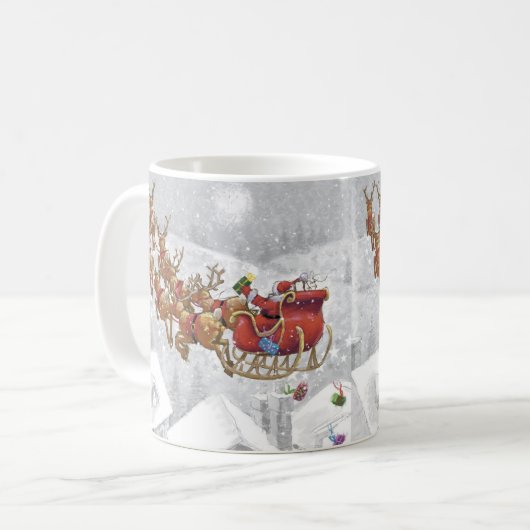 Santa Claus riding on sleigh with gift box Kaffeetasse (Vorderseite Links)