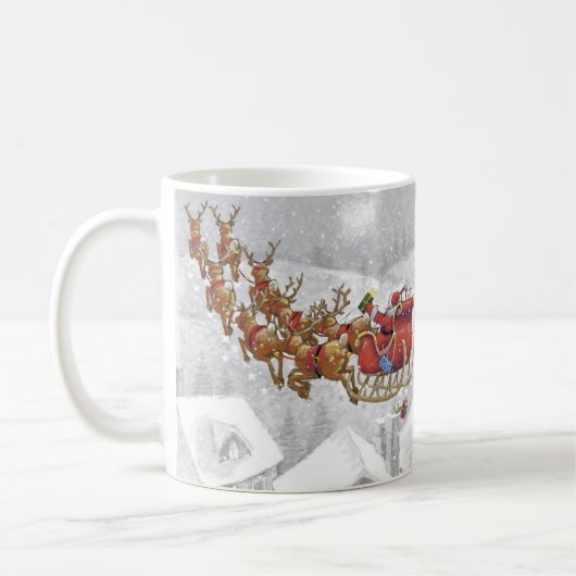 Santa Claus riding on sleigh with gift box Kaffeetasse (Links)
