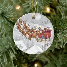 Santa Claus riding on sleigh with gift box Keramik Ornament