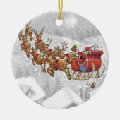 Santa Claus riding on sleigh with gift box Keramik Ornament (Vorne)
