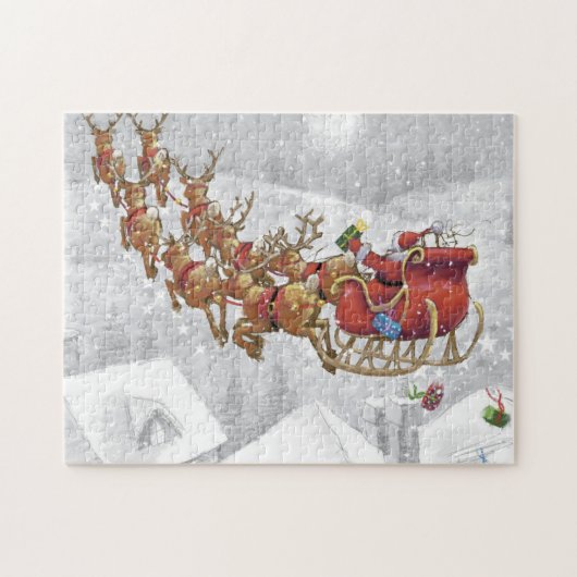 Santa Claus riding on sleigh with gift box Puzzle (Horizontal)