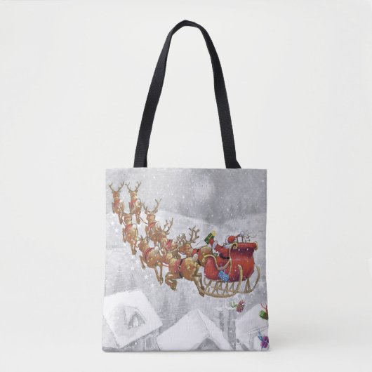 Santa Claus riding on sleigh with gift box Tasche (Vorderseite)