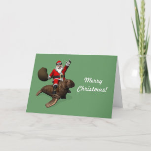 Santa Claus Riding On Walrus Feiertagskarte