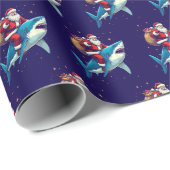 Santa Claus Riding Shark Christmas Blue Geschenkpapier (Rolleneckpunkt)
