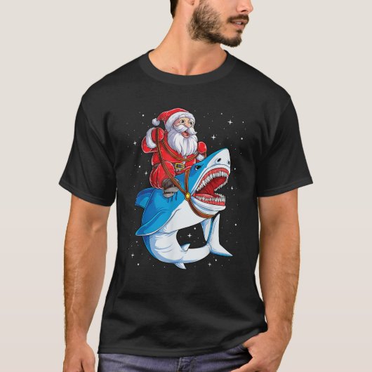 Santa Claus Riding Shark Christmas Boys Merry Shar T-Shirt (Vorderseite)