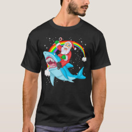 santa claus riding shark christmas T-Shirt