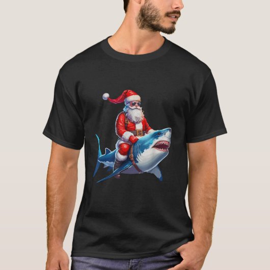 Santa Claus Riding Shark Weihnachtscreme kann T-Shirt (Vorderseite)