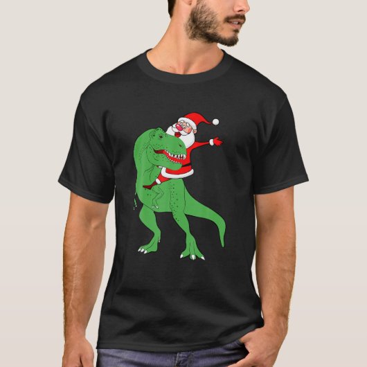 Santa Claus Riding T Rex Funny Christmas Dinosauri T-Shirt (Vorderseite)