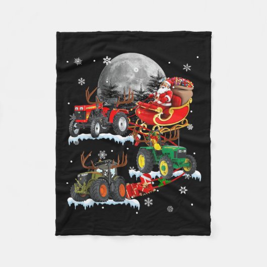Santa Claus Riding Tractor Sleigh Christmas Tracto Fleecedecke (Vorderseite)