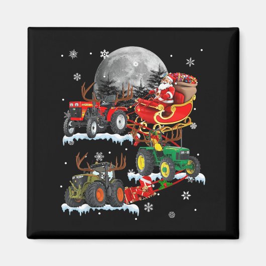 Santa Claus Riding Tractor Sleigh Christmas Tracto Magnet (Vorne)