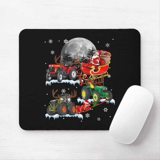Santa Claus Riding Tractor Sleigh Christmas Tracto Mousepad (Mit Mouse)