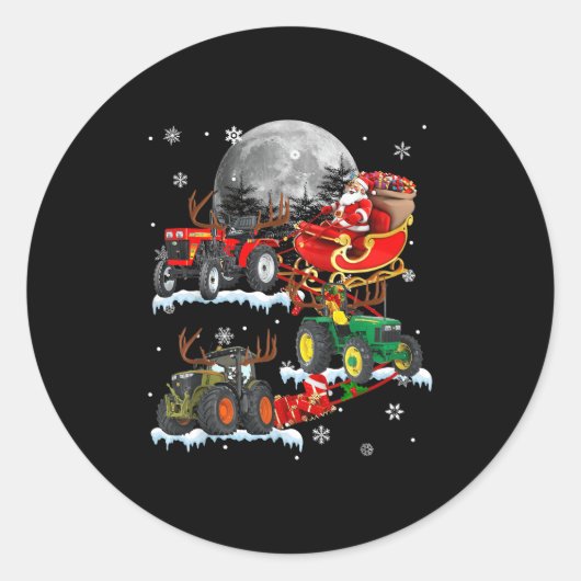 Santa Claus Riding Tractor Sleigh Christmas Tracto Runder Aufkleber (Vorderseite)