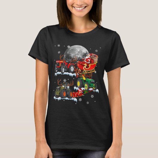Santa Claus Riding Tractor Sleigh Christmas Tracto T-Shirt (Vorderseite)