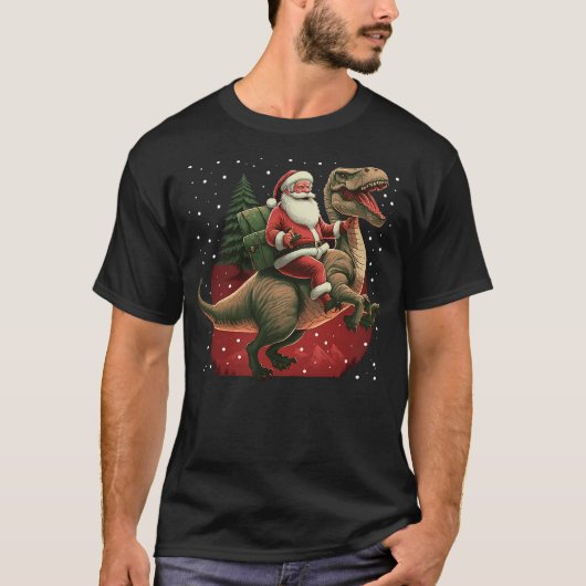 Santa Claus riding Tyrannosaurus Rex Christmas Din T-Shirt (Vorderseite)